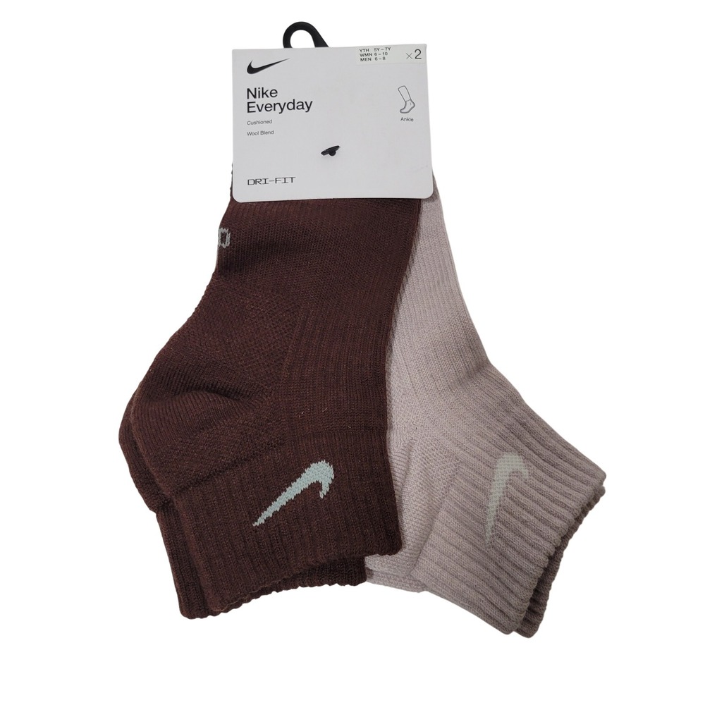 Nike Everyday Ankle Sock Wool Blend Cushioned Dri Fit Women 6-10 Men 6-8 Yth 5-7